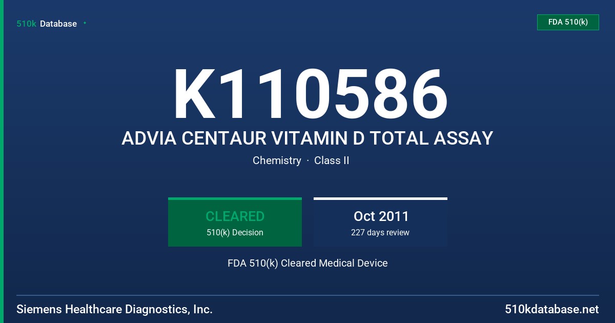 K110586 ADVIA CENTAUR VITAMIN D TOTAL ASSAY FDA 510(k) Cleared Medical Device