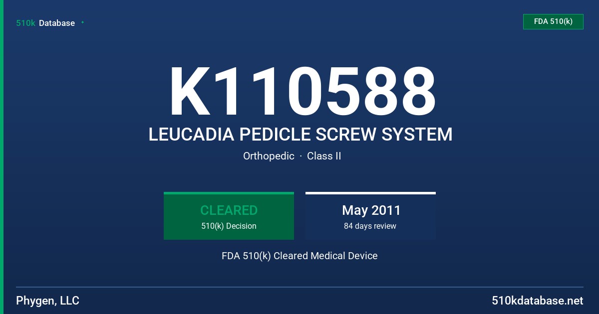K110588 LEUCADIA PEDICLE SCREW SYSTEM FDA 510(k) Cleared Medical Device