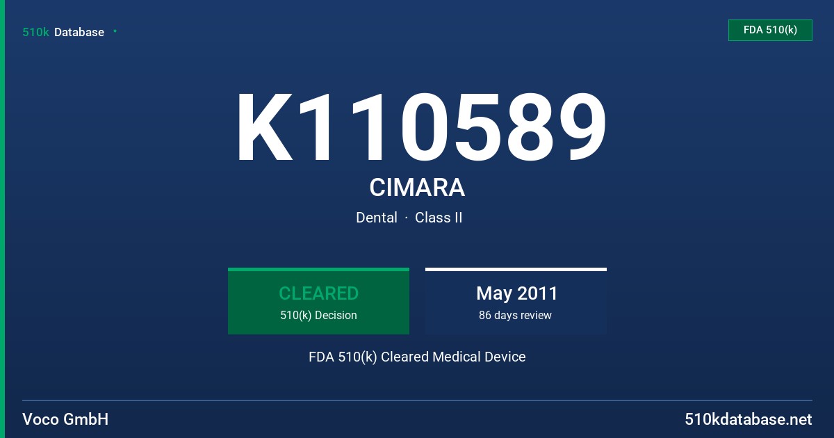 K110589 CIMARA FDA 510(k) Cleared Medical Device