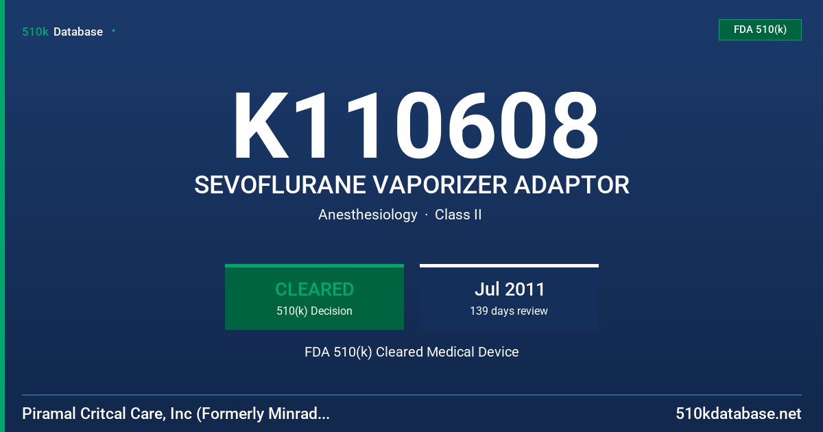 K110608 SEVOFLURANE VAPORIZER ADAPTOR FDA 510(k) Cleared Medical Device