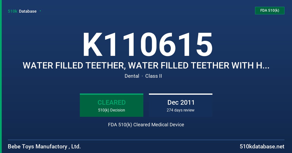 K110615 WATER FILLED TEETHER, WATER FILLED TEETHER WITH HANDLE FDA 510(k) Cleared Medical Device