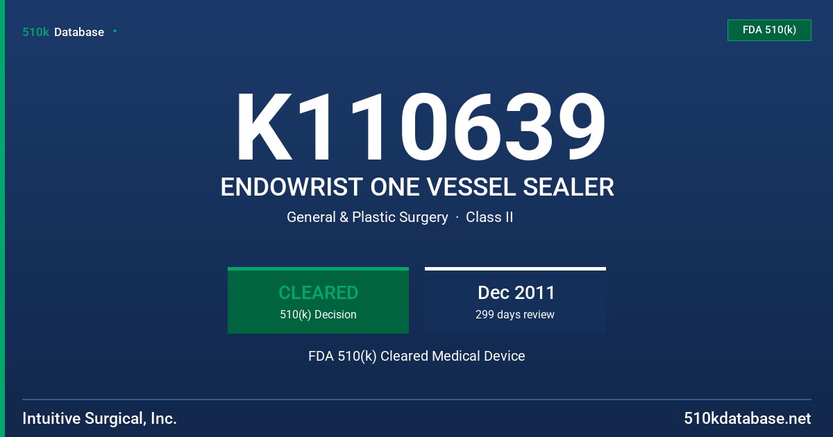 K110639 ENDOWRIST ONE VESSEL SEALER FDA 510(k) Cleared Medical Device