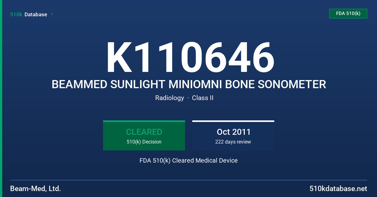 K110646 BEAMMED SUNLIGHT MINIOMNI BONE SONOMETER FDA 510(k) Cleared Medical Device