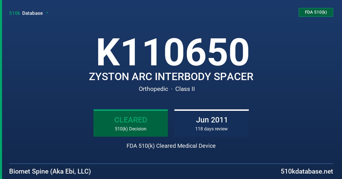K110650 ZYSTON ARC INTERBODY SPACER FDA 510(k) Cleared Medical Device