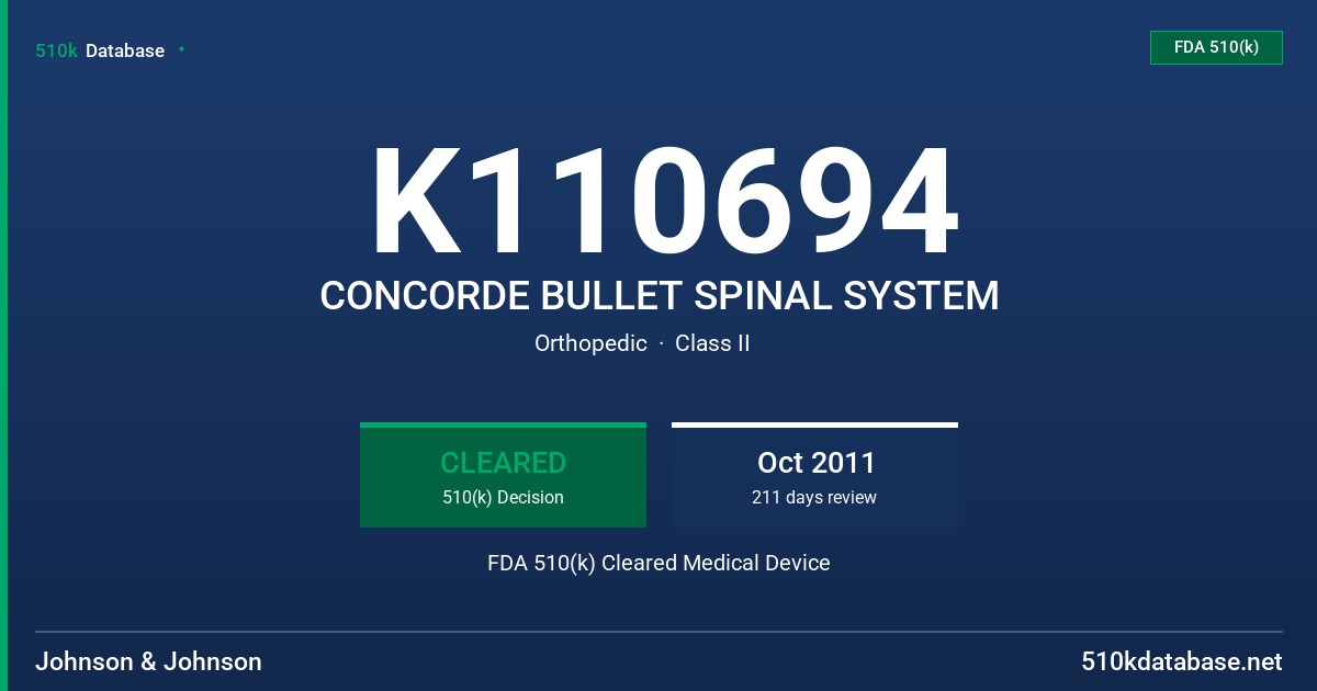 K110694 CONCORDE BULLET SPINAL SYSTEM FDA 510(k) Cleared Medical Device