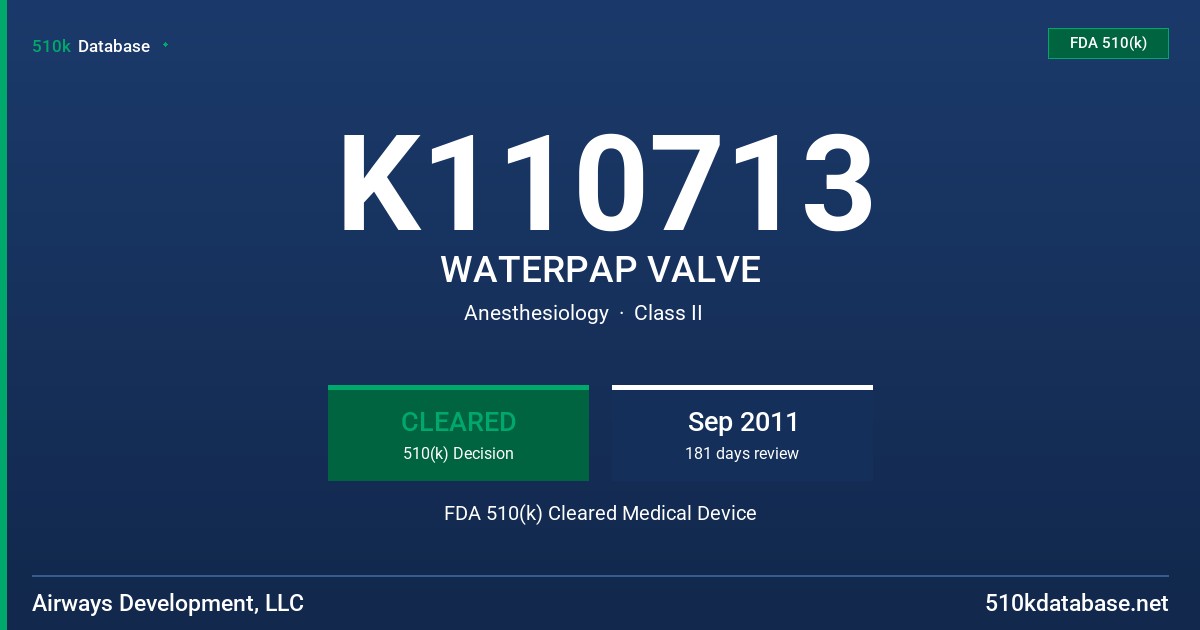 K110713 WATERPAP VALVE FDA 510(k) Cleared Medical Device