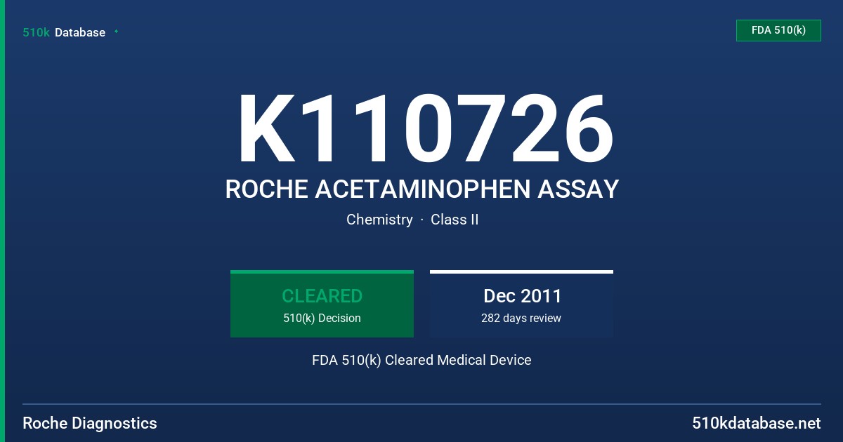 K110726 ROCHE ACETAMINOPHEN ASSAY FDA 510(k) Cleared Medical Device
