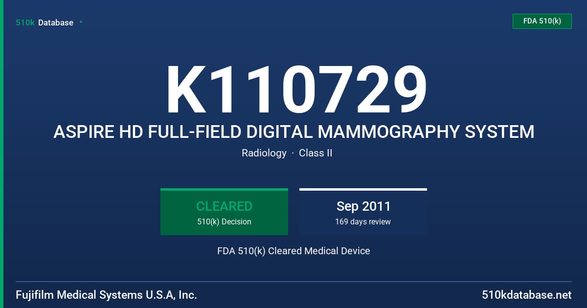 K110729 ASPIRE HD FULL-FIELD DIGITAL MAMMOGRAPHY SYSTEM FDA 510(k) Cleared Medical Device