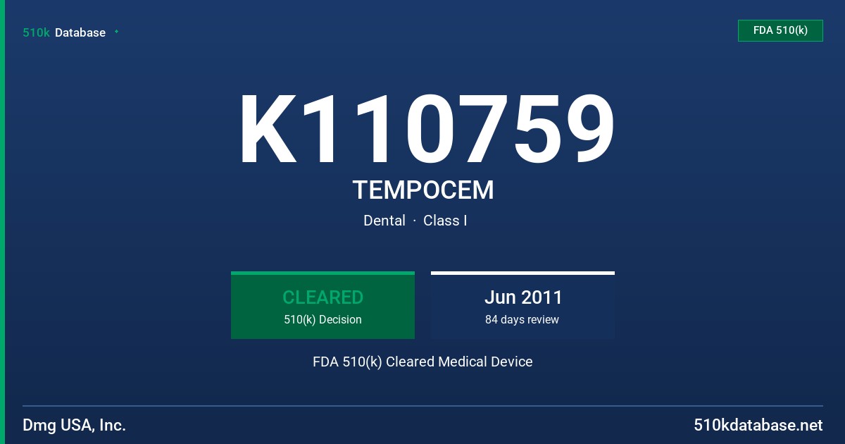 K110759 TEMPOCEM FDA 510(k) Cleared Medical Device