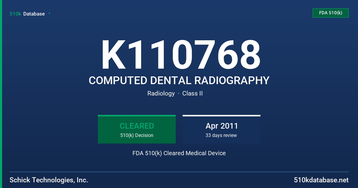 K110768 COMPUTED DENTAL RADIOGRAPHY FDA 510(k) Cleared Medical Device