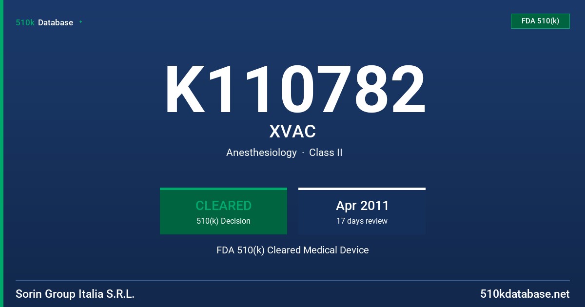 K110782 XVAC FDA 510(k) Cleared Medical Device