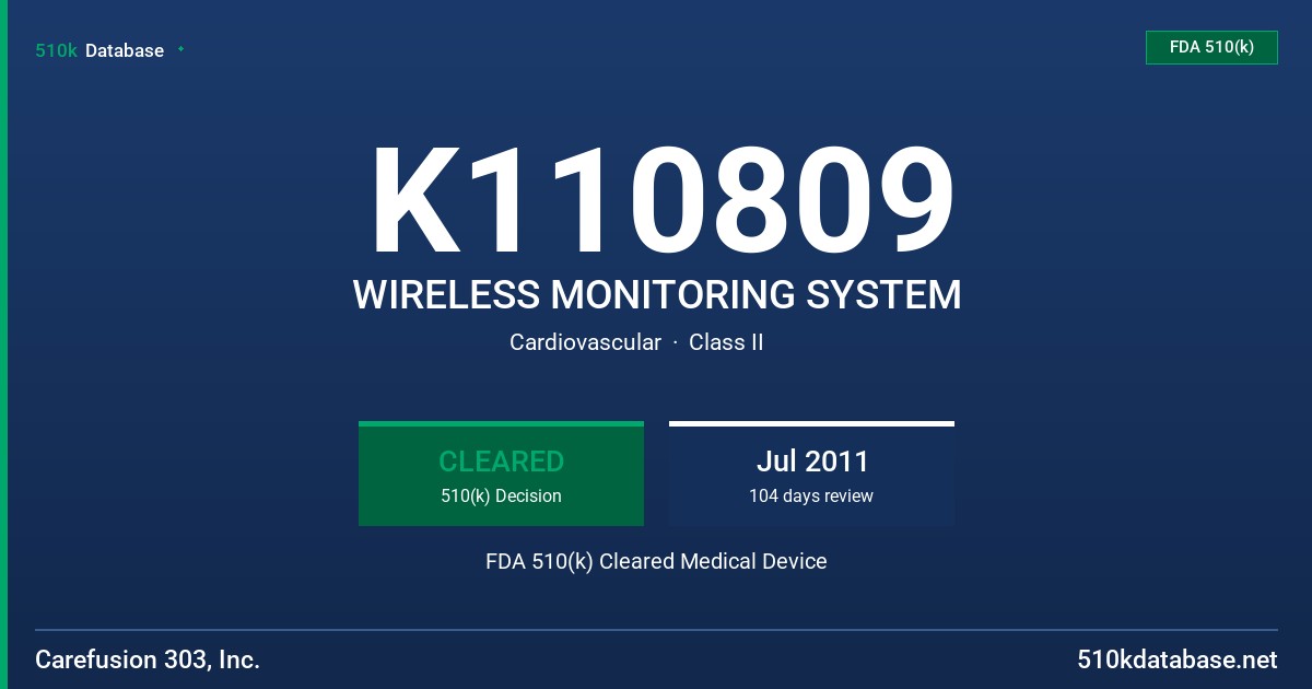 K110809 WIRELESS MONITORING SYSTEM FDA 510(k) Cleared Medical Device