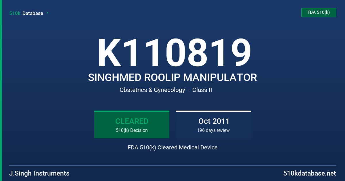 K110819 SINGHMED ROOLIP MANIPULATOR FDA 510(k) Cleared Medical Device