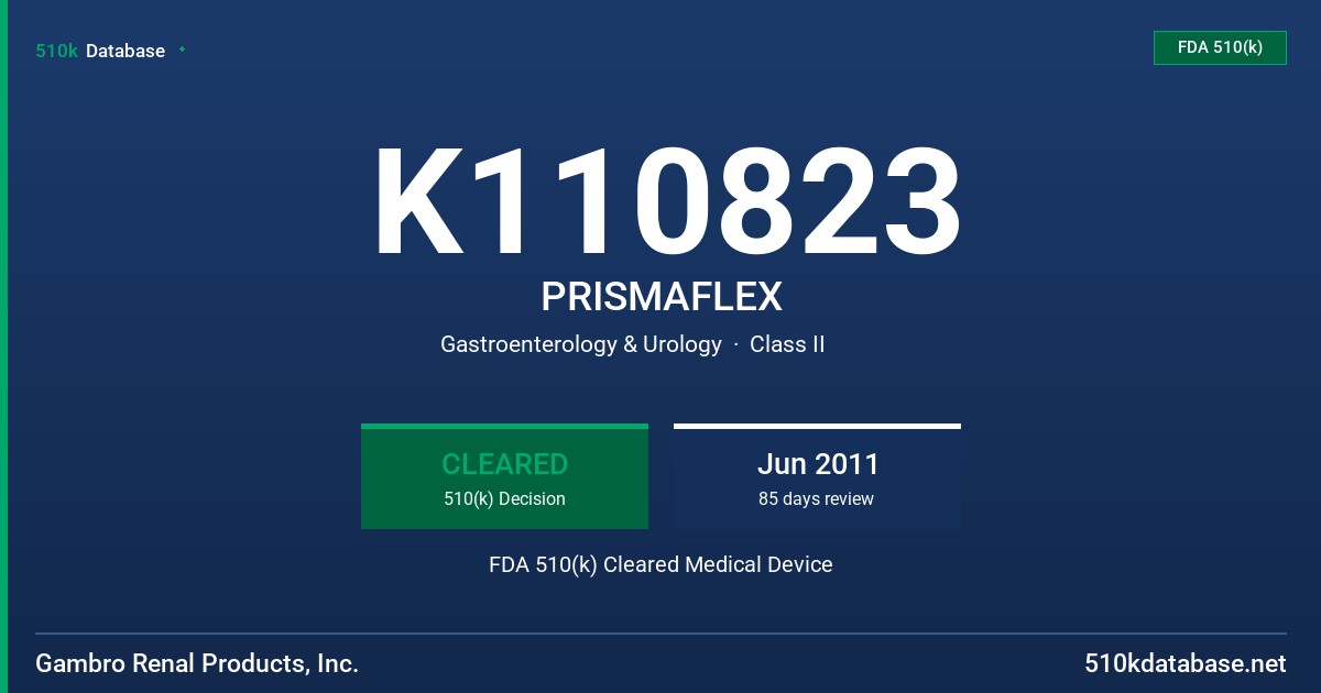 K110823 PRISMAFLEX FDA 510(k) Cleared Medical Device