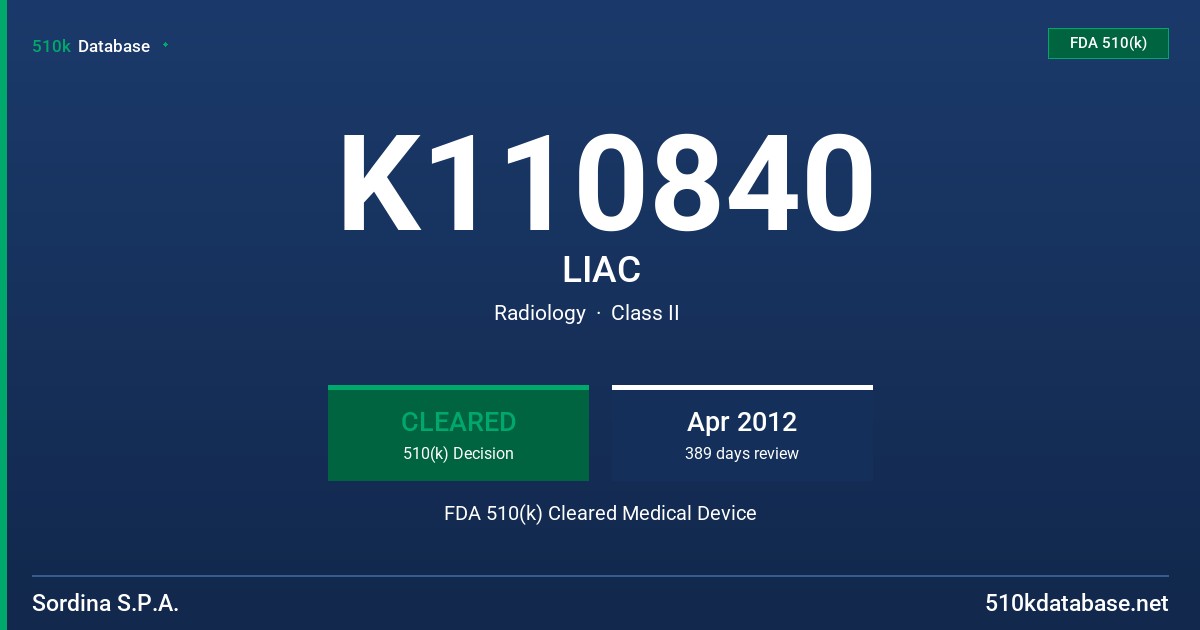 K110840 LIAC FDA 510(k) Cleared Medical Device