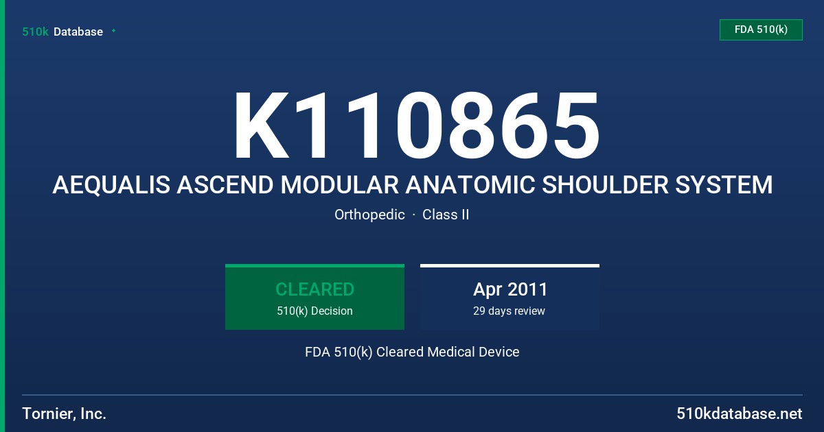 K110865 AEQUALIS ASCEND MODULAR ANATOMIC SHOULDER SYSTEM FDA 510(k) Cleared Medical Device
