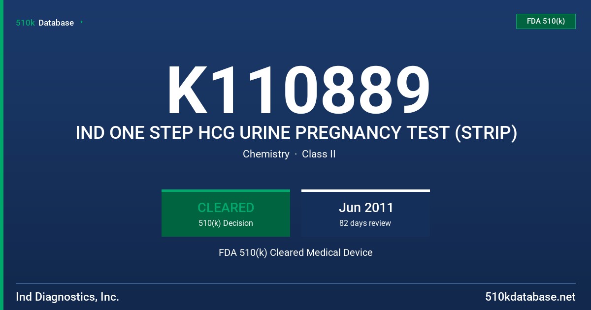 K110889 IND ONE STEP HCG URINE PREGNANCY TEST (STRIP) FDA 510(k) Cleared Medical Device