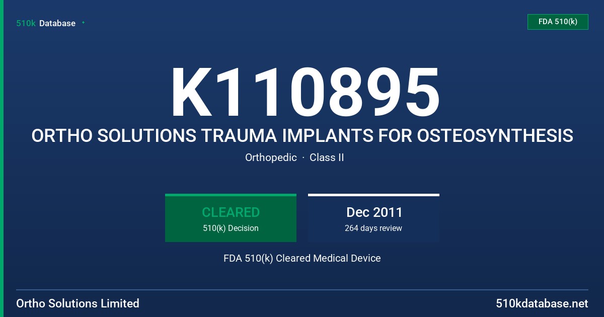 K110895 ORTHO SOLUTIONS TRAUMA IMPLANTS FOR OSTEOSYNTHESIS FDA 510(k) Cleared Medical Device