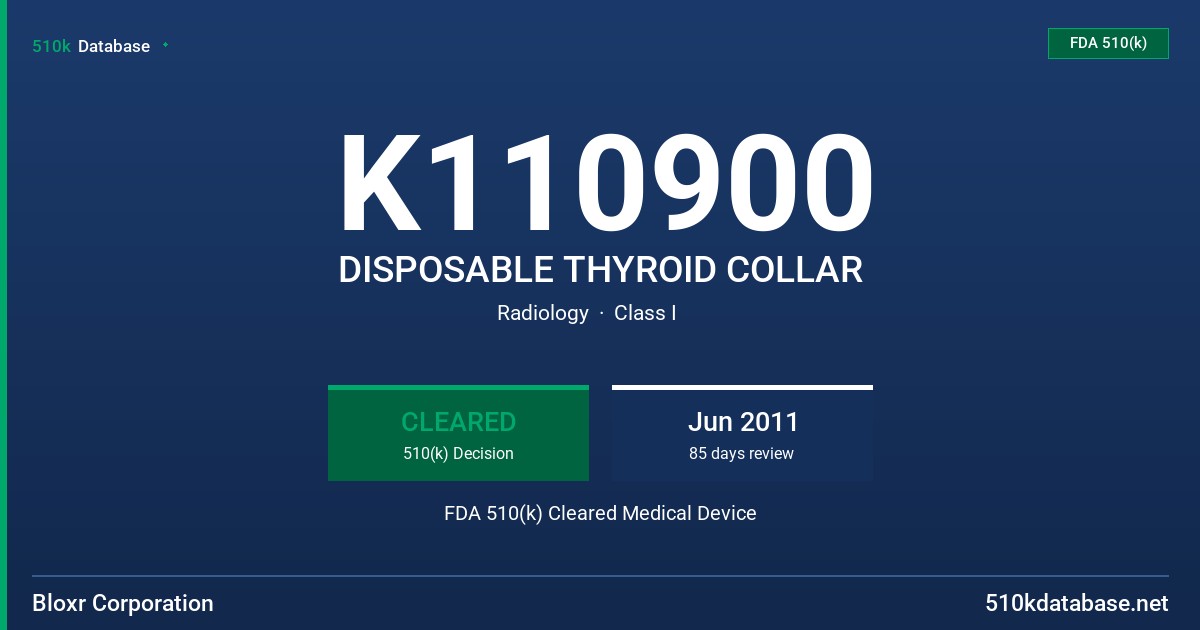 K110900 DISPOSABLE THYROID COLLAR FDA 510(k) Cleared Medical Device