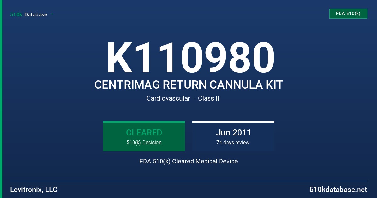 K110980 CENTRIMAG RETURN CANNULA KIT FDA 510(k) Cleared Medical Device
