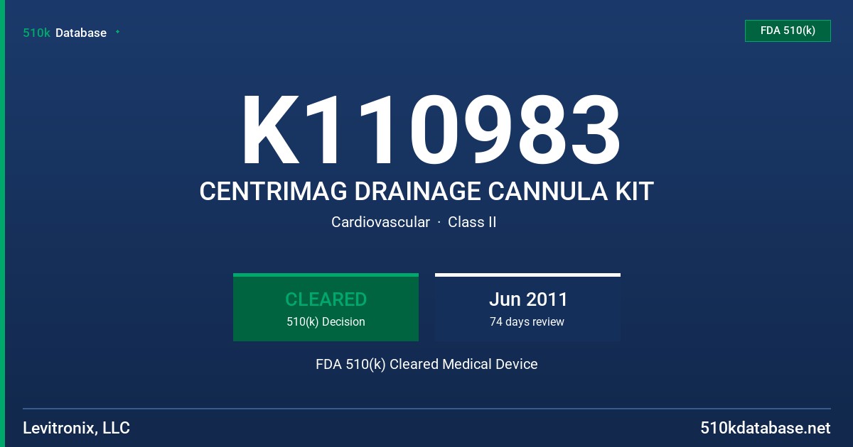 K110983 CENTRIMAG DRAINAGE CANNULA KIT FDA 510(k) Cleared Medical Device
