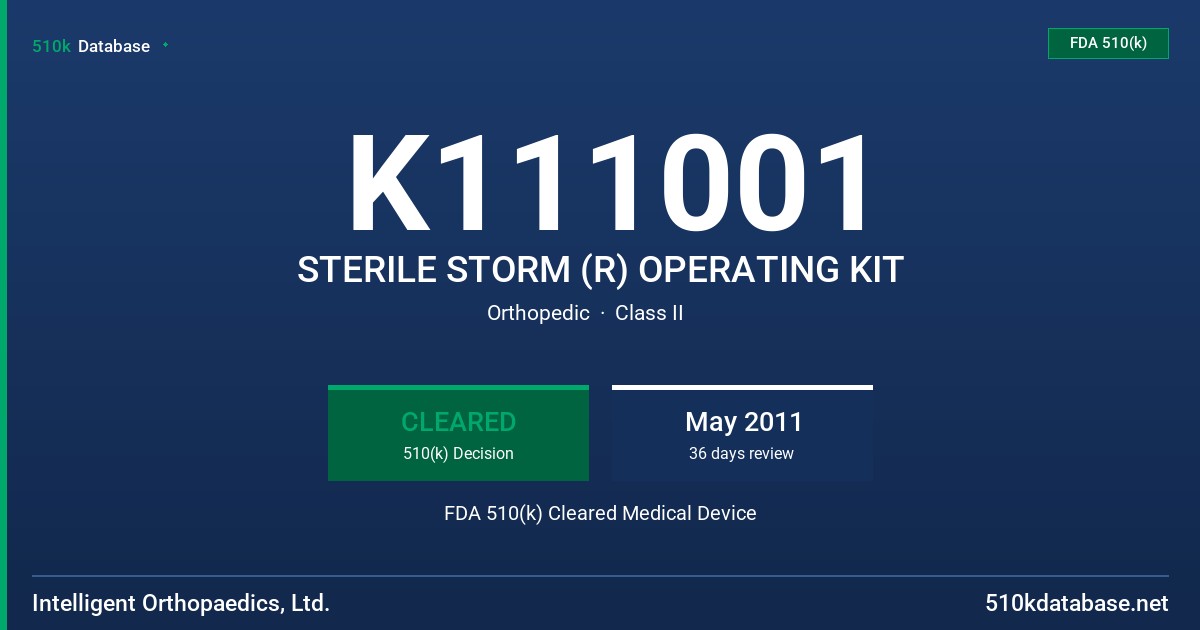 K111001 STERILE STORM (R) OPERATING KIT FDA 510(k) Cleared Medical Device