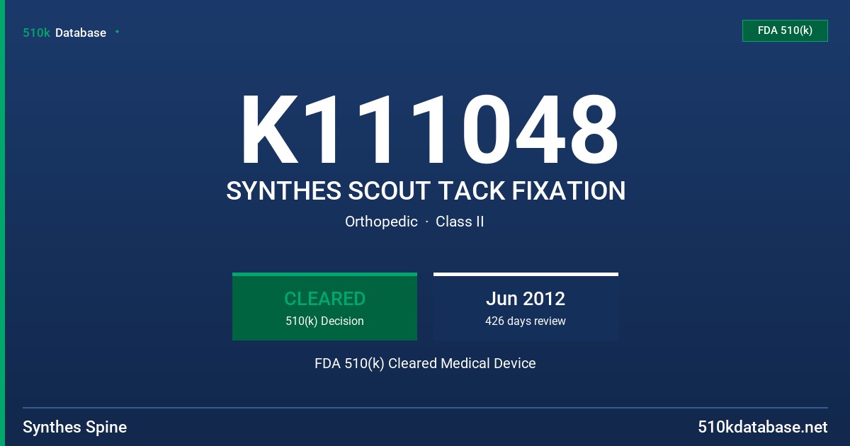 K111048 SYNTHES SCOUT TACK FIXATION FDA 510(k) Cleared Medical Device
