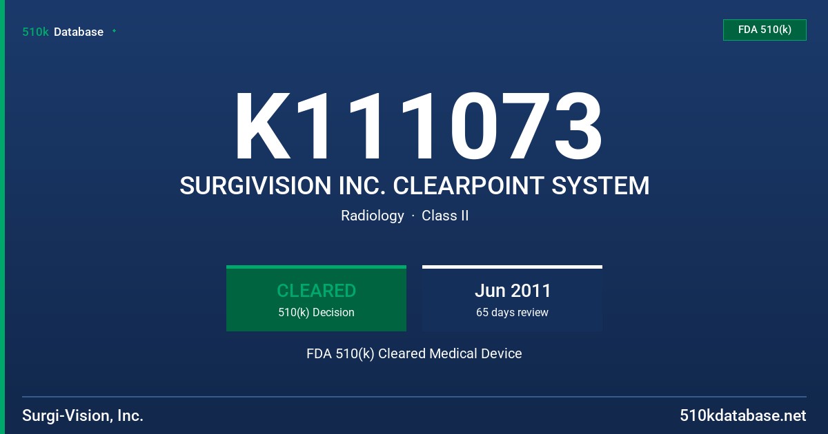 K111073 SURGIVISION INC. CLEARPOINT SYSTEM FDA 510(k) Cleared Medical Device