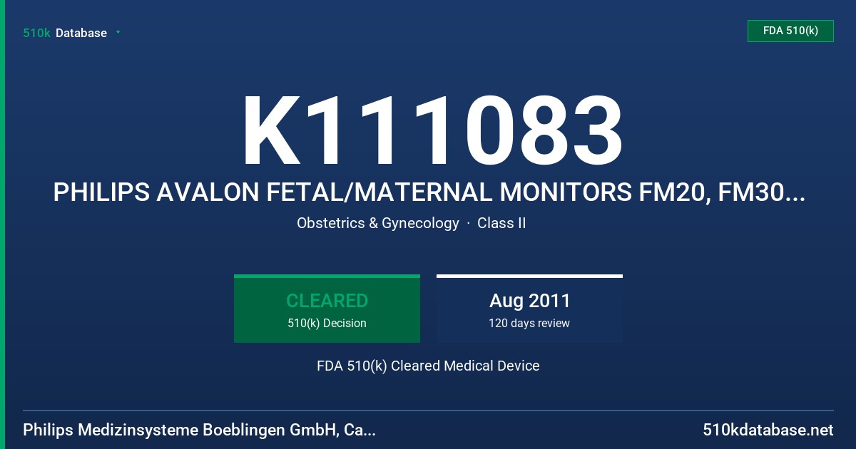 K111083 PHILIPS AVALON FETAL/MATERNAL MONITORS FM20, FM30, FM40 AND FM50 FDA 510(k) Cleared Medical Device