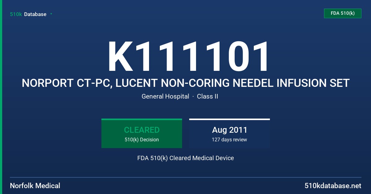 K111101 NORPORT CT-PC, LUCENT NON-CORING NEEDEL INFUSION SET FDA 510(k) Cleared Medical Device