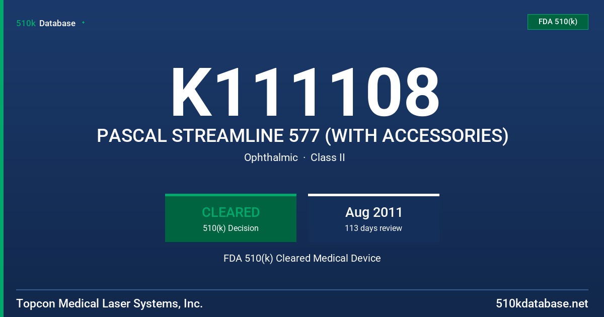 K111108 PASCAL STREAMLINE 577 (WITH ACCESSORIES) FDA 510(k) Cleared Medical Device