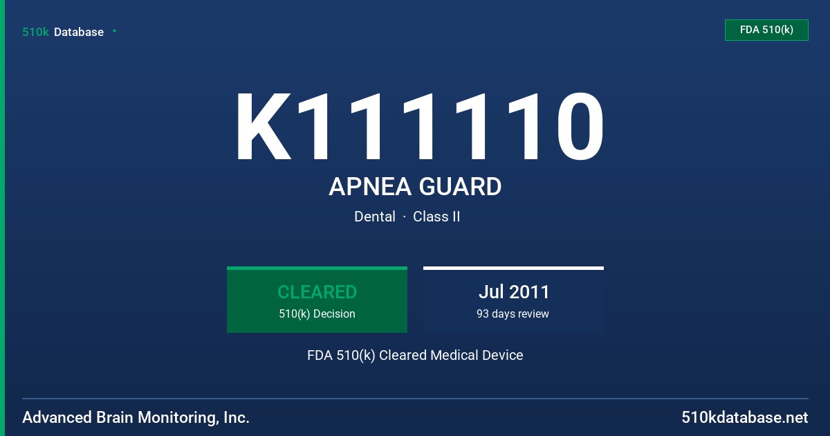 K111110 APNEA GUARD FDA 510(k) Cleared Medical Device