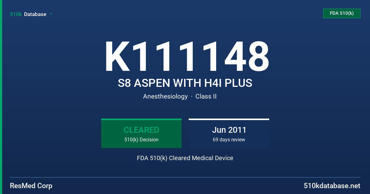 K111148 S8 ASPEN WITH H4I PLUS FDA 510(k) Cleared Medical Device