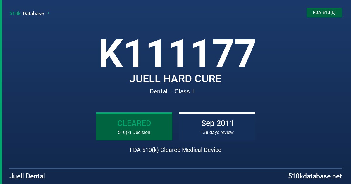 K111177 JUELL HARD CURE FDA 510(k) Cleared Medical Device