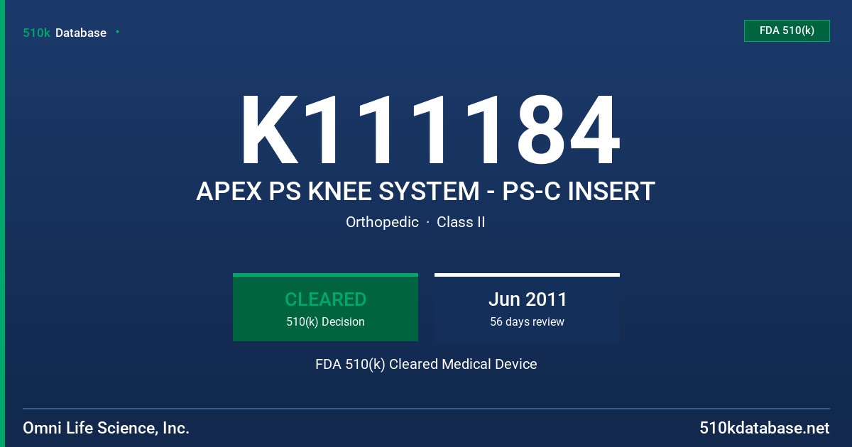 K111184 APEX PS KNEE SYSTEM - PS-C INSERT FDA 510(k) Cleared Medical Device