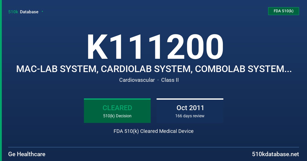 K111200 MAC-LAB SYSTEM, CARDIOLAB SYSTEM, COMBOLAB SYSTEM, SPECIALSLAB SYSTEM FDA 510(k) Cleared Medical Device