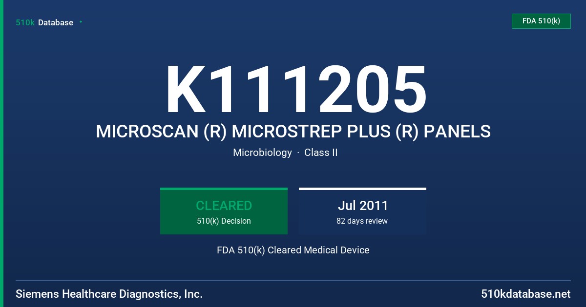 K111205 MICROSCAN (R) MICROSTREP PLUS (R) PANELS FDA 510(k) Cleared Medical Device