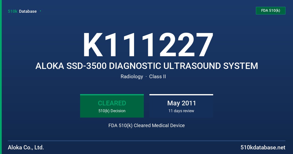 K111227 ALOKA SSD-3500 DIAGNOSTIC ULTRASOUND SYSTEM FDA 510(k) Cleared Medical Device
