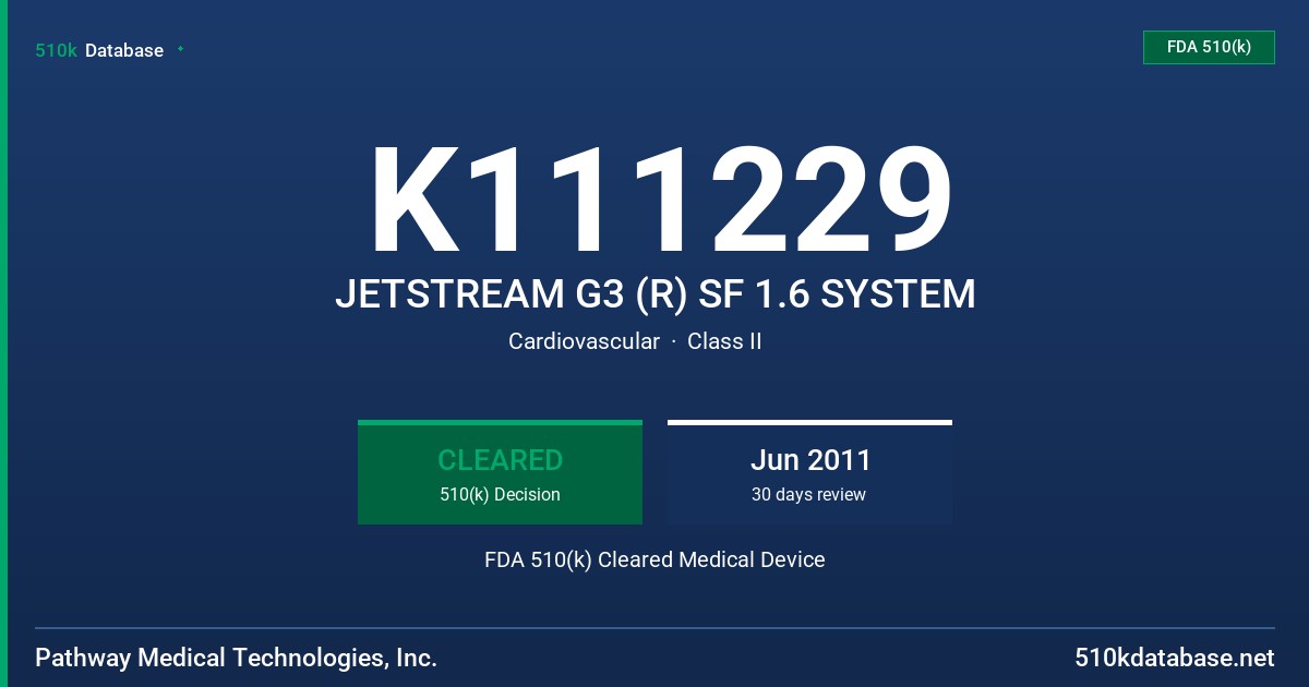 K111229 JETSTREAM G3 (R) SF 1.6 SYSTEM FDA 510(k) Cleared Medical Device