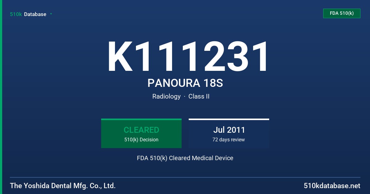K111231 PANOURA 18S FDA 510(k) Cleared Medical Device