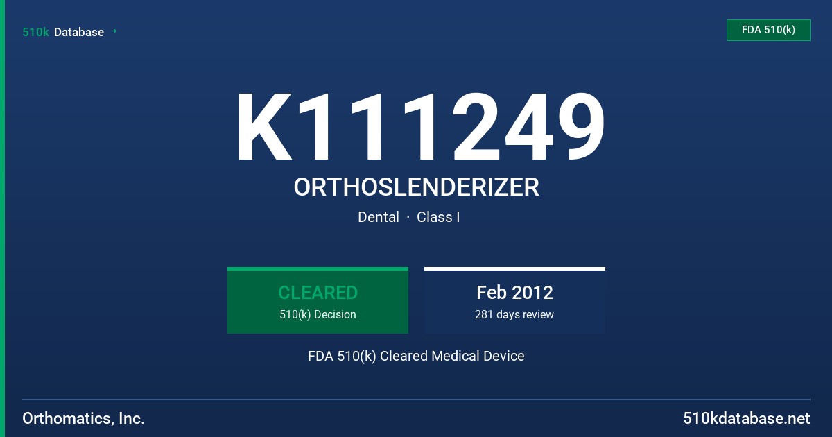 K111249 ORTHOSLENDERIZER FDA 510(k) Cleared Medical Device