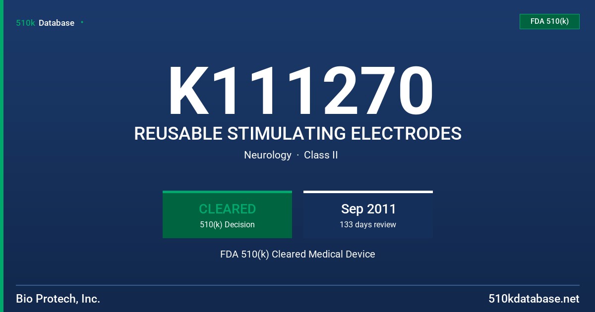 K111270 REUSABLE STIMULATING ELECTRODES FDA 510(k) Cleared Medical Device