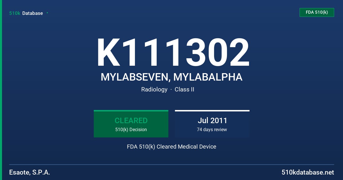 K111302 MYLABSEVEN, MYLABALPHA FDA 510(k) Cleared Medical Device