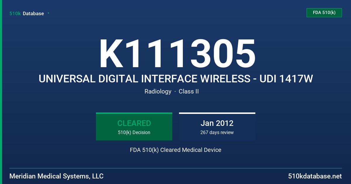 K111305 UNIVERSAL DIGITAL INTERFACE WIRELESS - UDI 1417W FDA 510(k) Cleared Medical Device
