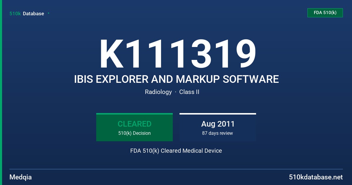 K111319 IBIS EXPLORER AND MARKUP SOFTWARE FDA 510(k) Cleared Medical Device