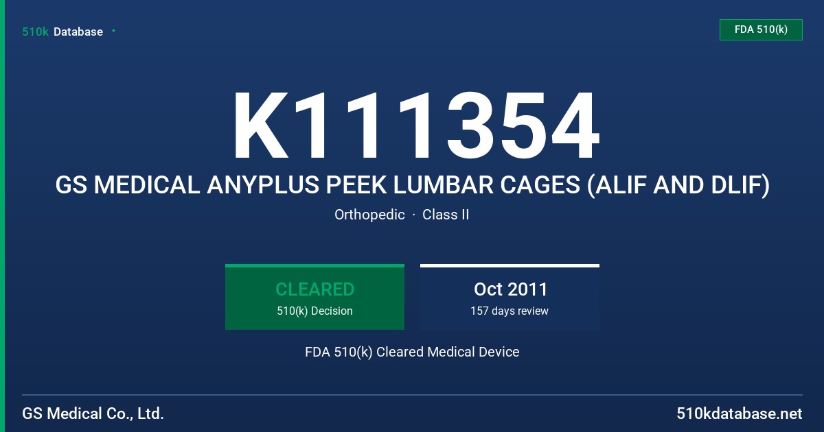 K111354 GS MEDICAL ANYPLUS PEEK LUMBAR CAGES (ALIF AND DLIF) FDA 510(k) Cleared Medical Device