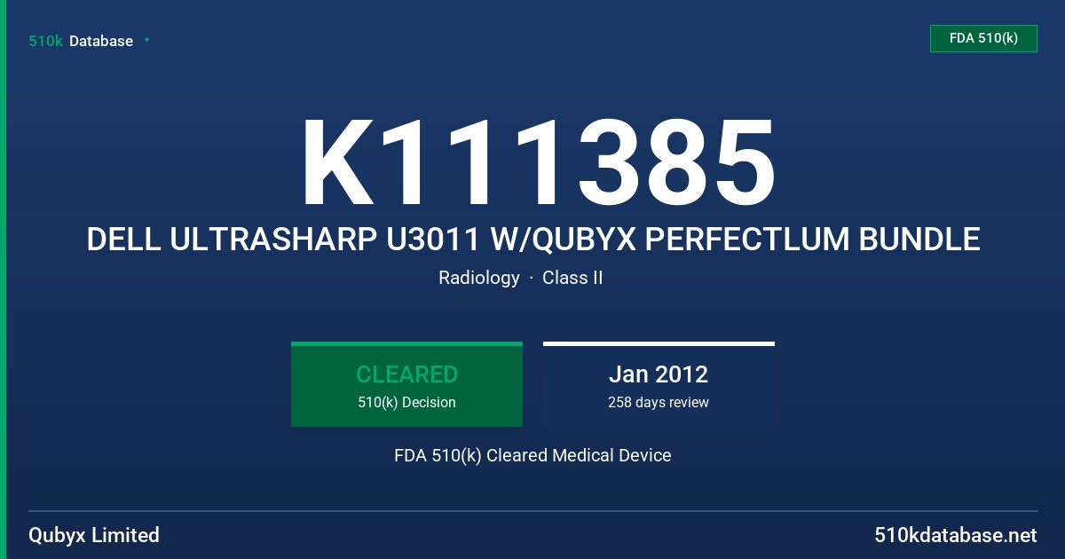K111385 DELL ULTRASHARP U3011 W/QUBYX PERFECTLUM BUNDLE FDA 510(k) Cleared Medical Device