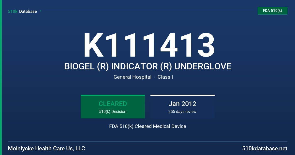 K111413 BIOGEL (R) INDICATOR (R) UNDERGLOVE FDA 510(k) Cleared Medical Device