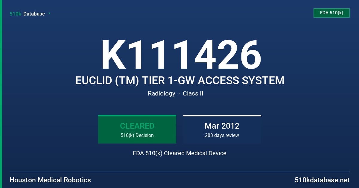 K111426 EUCLID (TM) TIER 1-GW ACCESS SYSTEM FDA 510(k) Cleared Medical Device