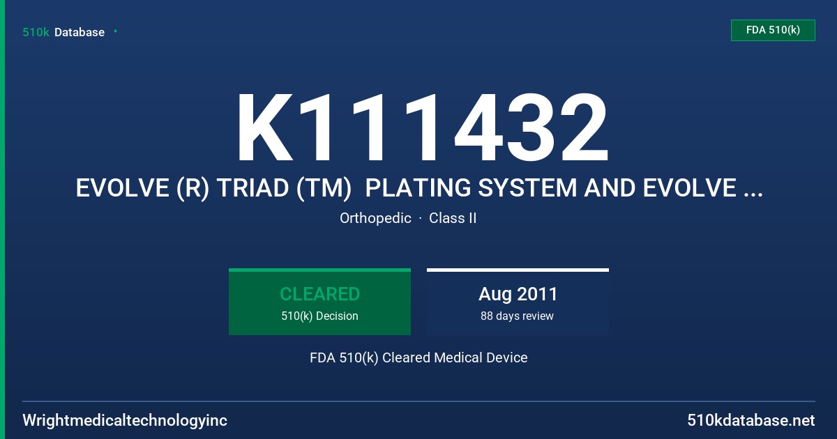 K111432 EVOLVE (R) TRIAD (TM)  PLATING SYSTEM AND EVOLVE (R) TRIAD (TM) BONE SCREWS FDA 510(k) Cleared Medical Device